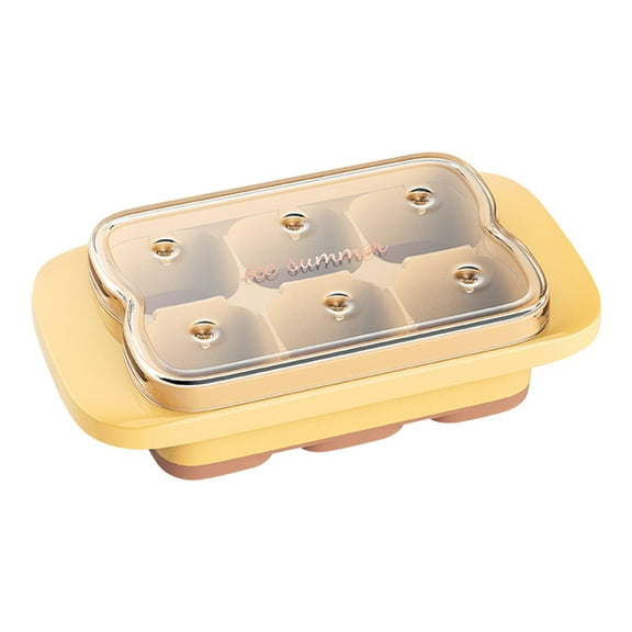 Tunhigl Ice Cube Tray with Lid - Easy-Release Silicone Ice Molds for Refrigerator, Perfect for Juice, Coffee, Cocktails & More - Space-Saving Household Ice Maker Yellow