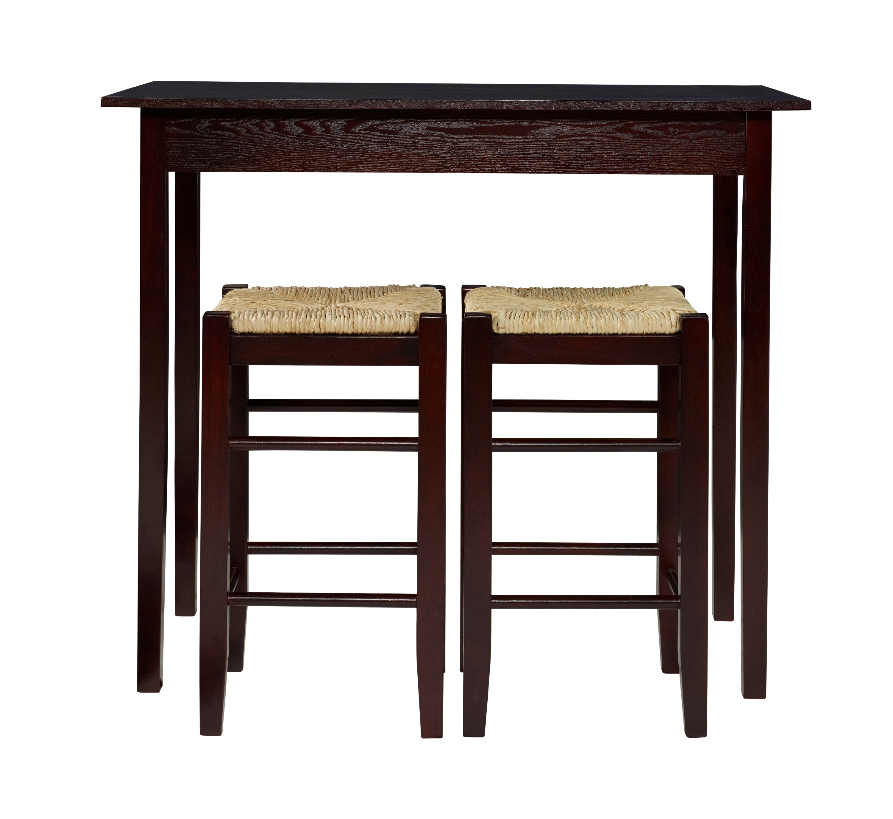 Linon Perkins 3-Piece Counter Height Dining Set with Seagrass Rush Seat, Espresso