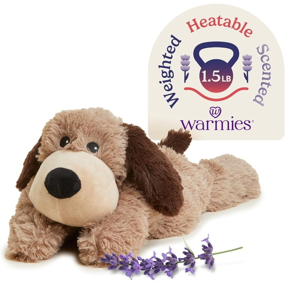 warmies 13” Brown Dog Stuffed Animal, Microwavable Heated Plushies and Weighted Soft Plush Toys