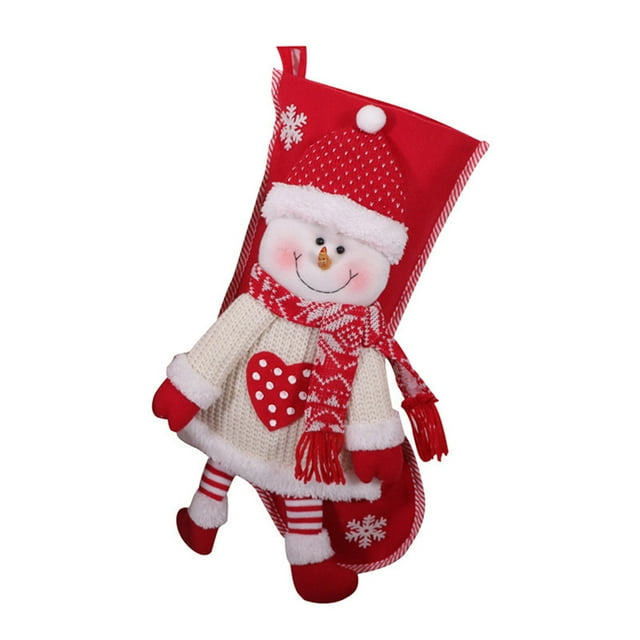 leyfeng Calcetín navideño, 1 paquete Calcetín navideño clásico Personaje navideño Felpa 3D con puño de piel sintética Navidad