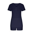 thumbnail image 3 of QATAINLAV Pajamas for Women Set Cotton Short Sleeve V Neck Tshirts and Shorts Two Piece Outfits Basic Solid Color Sleepwear Lounge Sets Fall Savings Navy XXL, 3 of 6