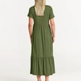 thumbnail image 5 of Womens Dresses Short Sleeve Summer Crewneck Swing Flowy Tiered Maxi Beach With Pockets Casual Dress Army Green L, 5 of 7