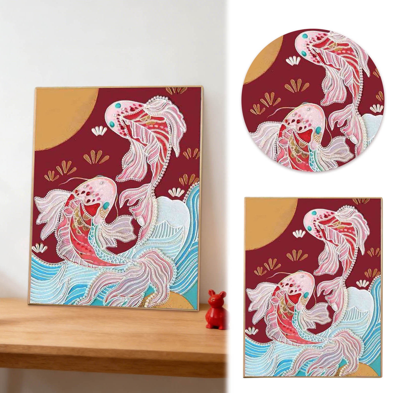 3D Pearl Art Painting Kit for Adults - Dreamy Ocean Lotus Design, Complete DIY Wall Decor with Wood Frame & Canvas, Beginner Craft Set (16"x12",Various styles)