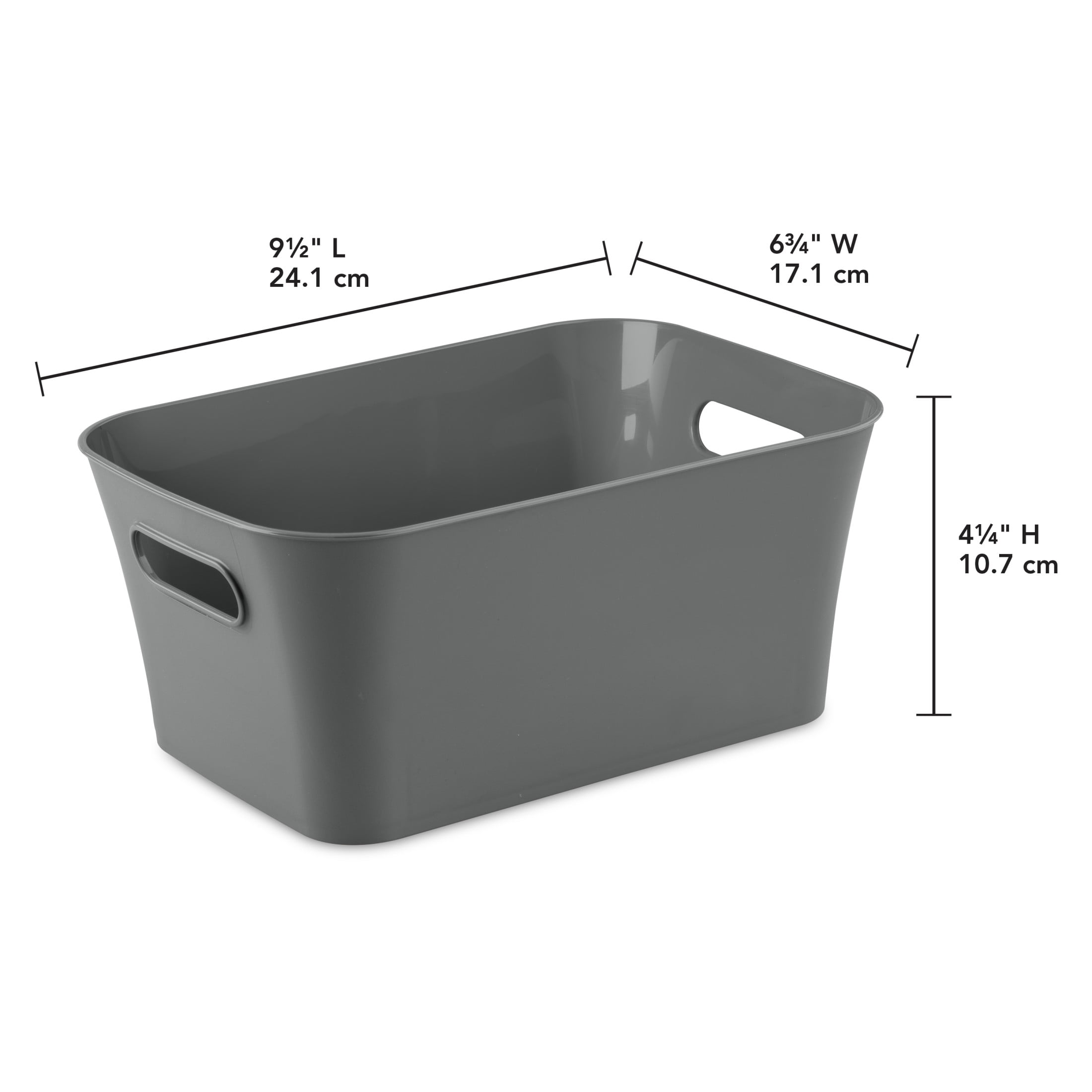Mainstays Set of (2) Small Bins, Open Plastic Storage Containers, Versatile Stylish Organizers, Gray, 6 Pack