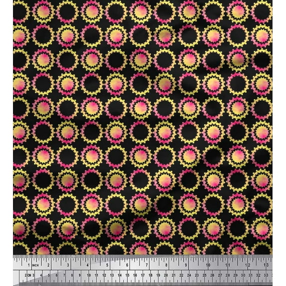Soimoi Cotton Cambric Fabric Floral & Circle Geometric Decor Fabric Printed Yard 42 Inch Wide