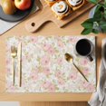 thumbnail image 2 of Pink Flowers Placemats Set of 4, Country Botanical Floral Leaves Romantic Placemats for Dining Table, Place Mats for Kitchen Tabletop, Waterproof Wipeable Dining Table Mats Set, 2 of 9