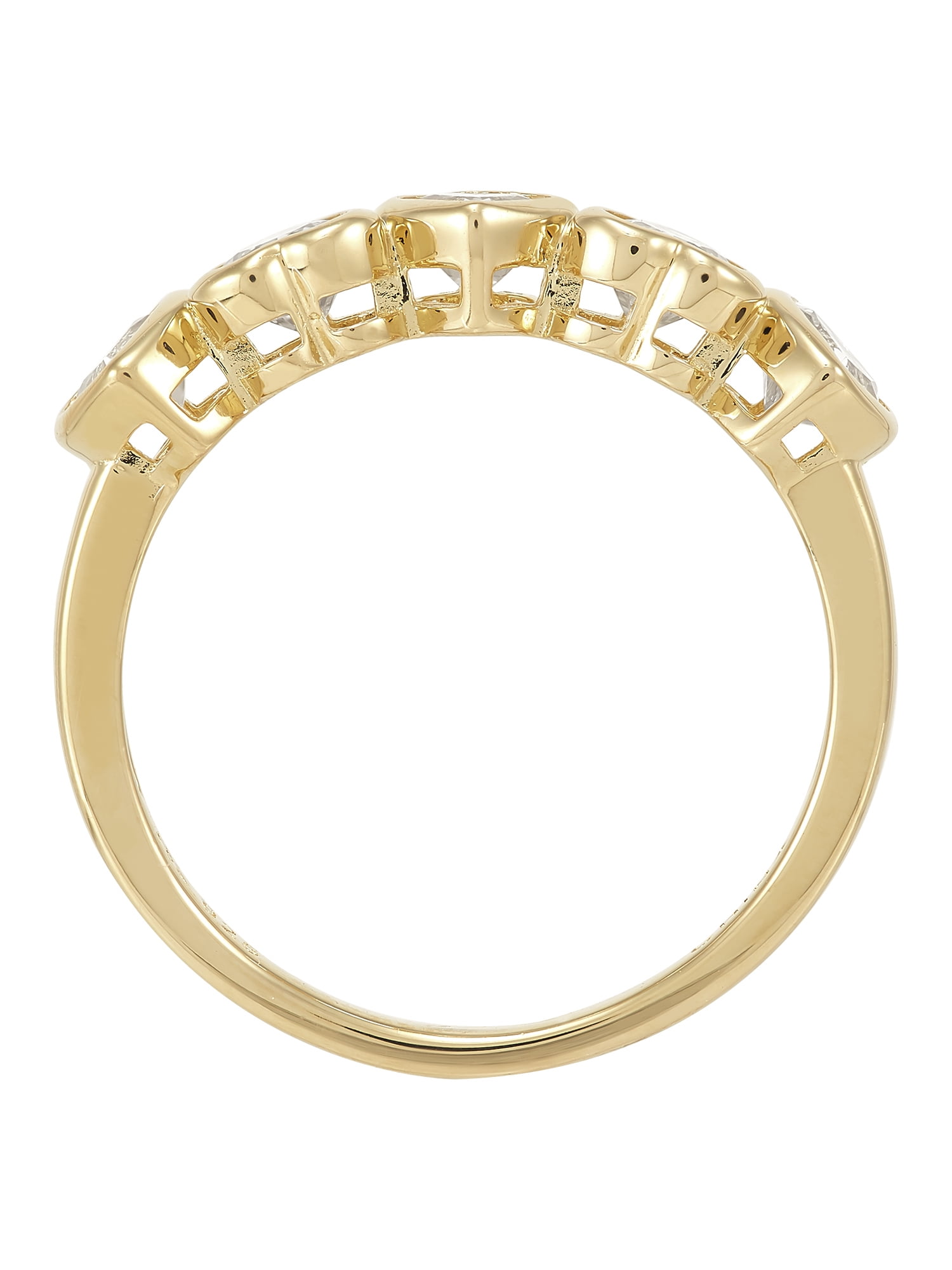 Brilliance Fine Jewelry Created White Sapphire Heart Band in Sterling Silver 14k Gold Plated, Size 7