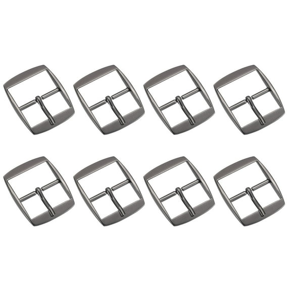 8Pack 1.26" Single Prong Belt Buckle Square Center Bar Buckles, Metallic Black