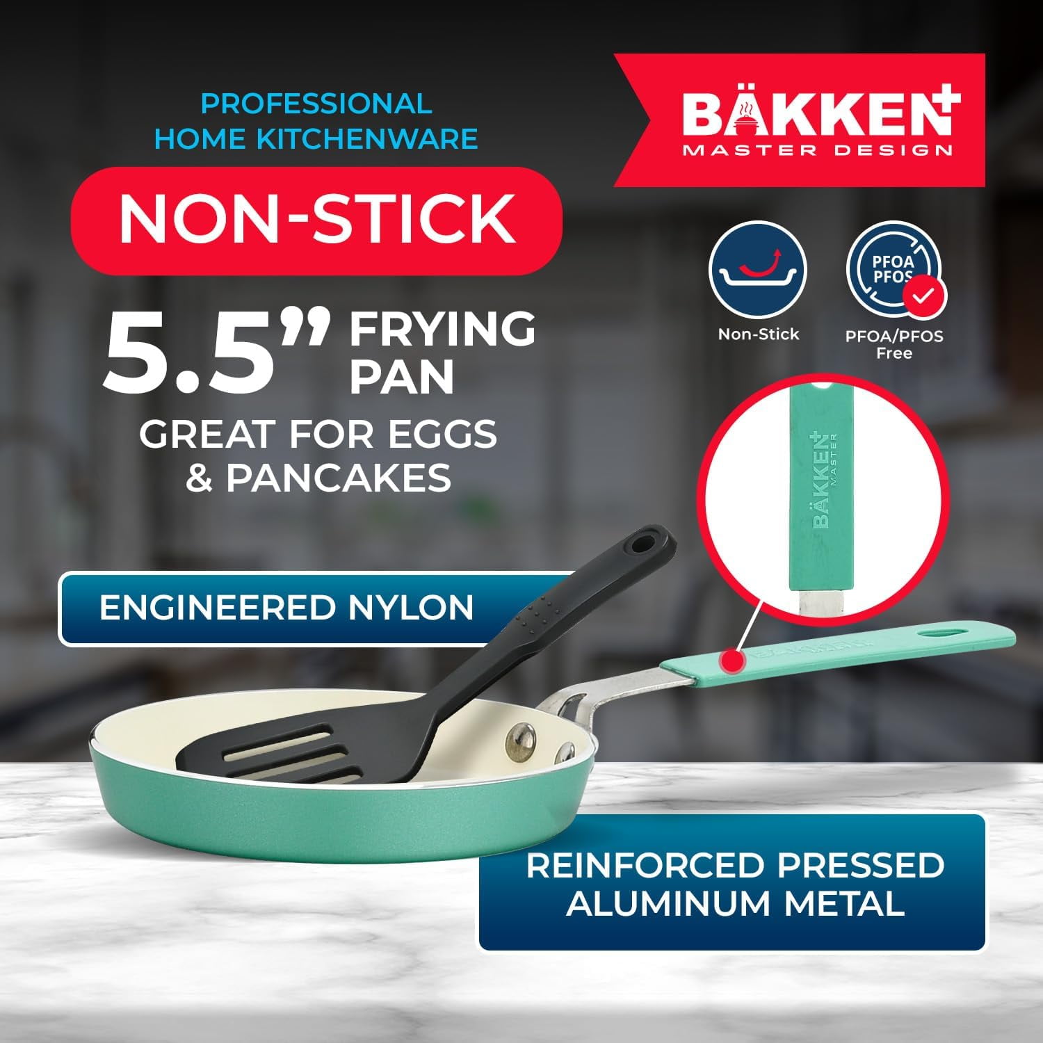 Bakken-Swiss 2-Piece Mini Egg Pan Set – 5.5" Non-Stick Frying Pan with Spatula, Cool-Touch Handle, Heat Resistant to 400°F, Food-Grade Safe, Aqua – For Gas, Electric & Ceramic Cooktops