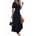 thumbnail image 2 of Women'S Summer Dresses Short Sleeve Maxi Dress Casual V Neck Flowy Sundress Navy Blue M, 2 of 9