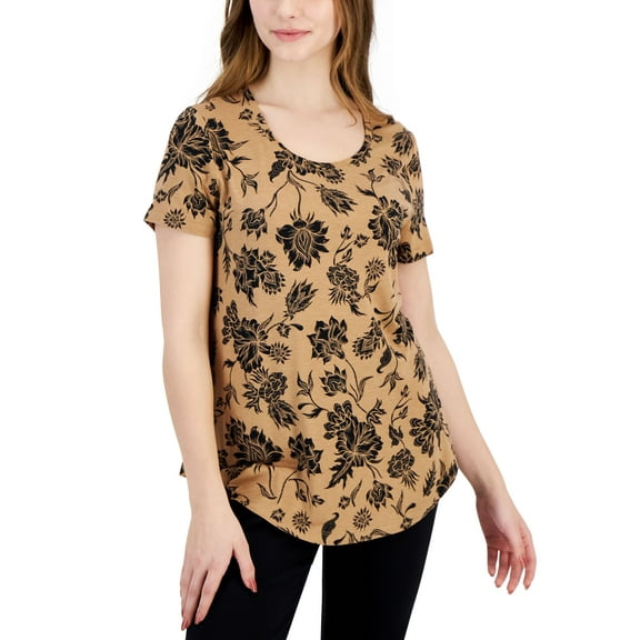 Petite Elena Etch Short-Sleeve Top  Burnt Toffee Combo PS