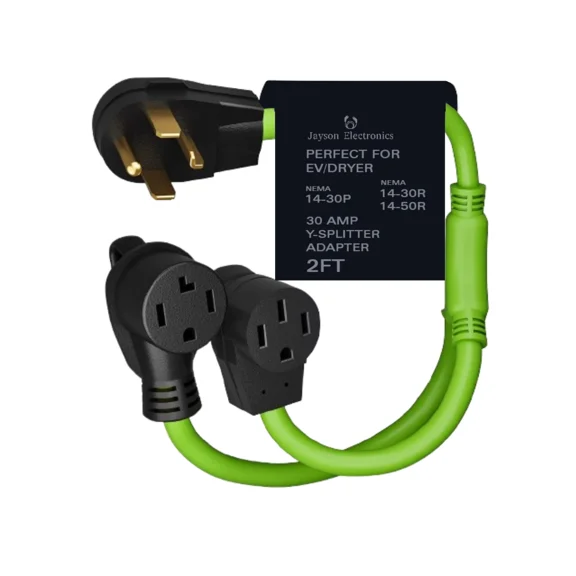 4 Prong Y Splitter 2 FT, NEMA14-30P Male To NEMA 14-30R / NEMA 14-50R, 30 AMP