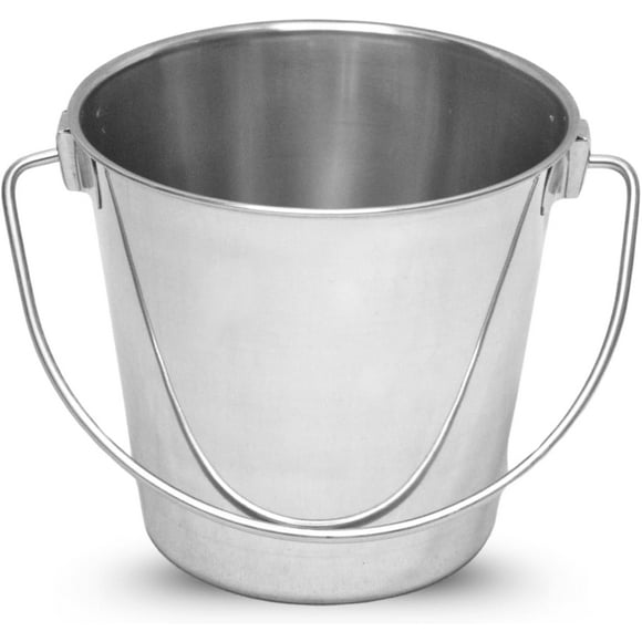 SHIQI-Heavy Duty Stainless Steel 2 Qt Dog Bucket - Durable Food & Water Round Pail with Handle - Buckets Dogs, Kennels, Cages, Critter Crates and Multi Purpose Pet (2 Quarts)