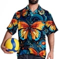 thumbnail image 4 of Flower Butterfly Men's Short Sleeve Beach Shirts Hawaiian Button Down Casual Summer Printed Unisex Top, 4 of 6