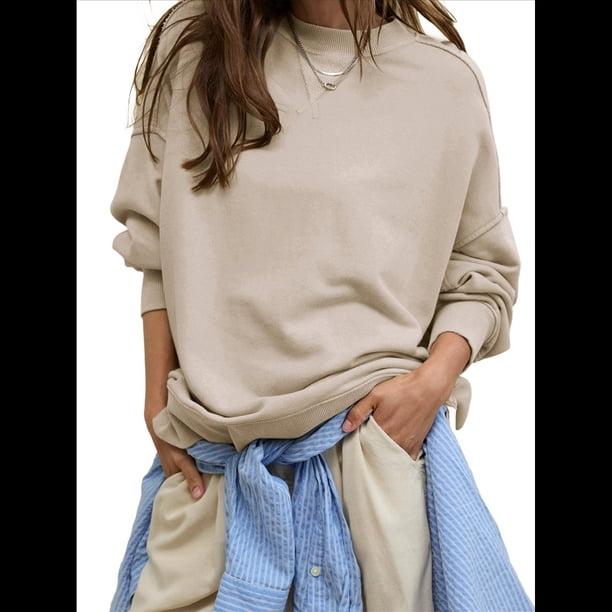 Sudadera con Capucha de Cuello Redondo y Forro Extragrande para Mujer, Lindas Camisetas de Larga, Ropa Preppy para Adolescentes (2025) Albaricoque XL
