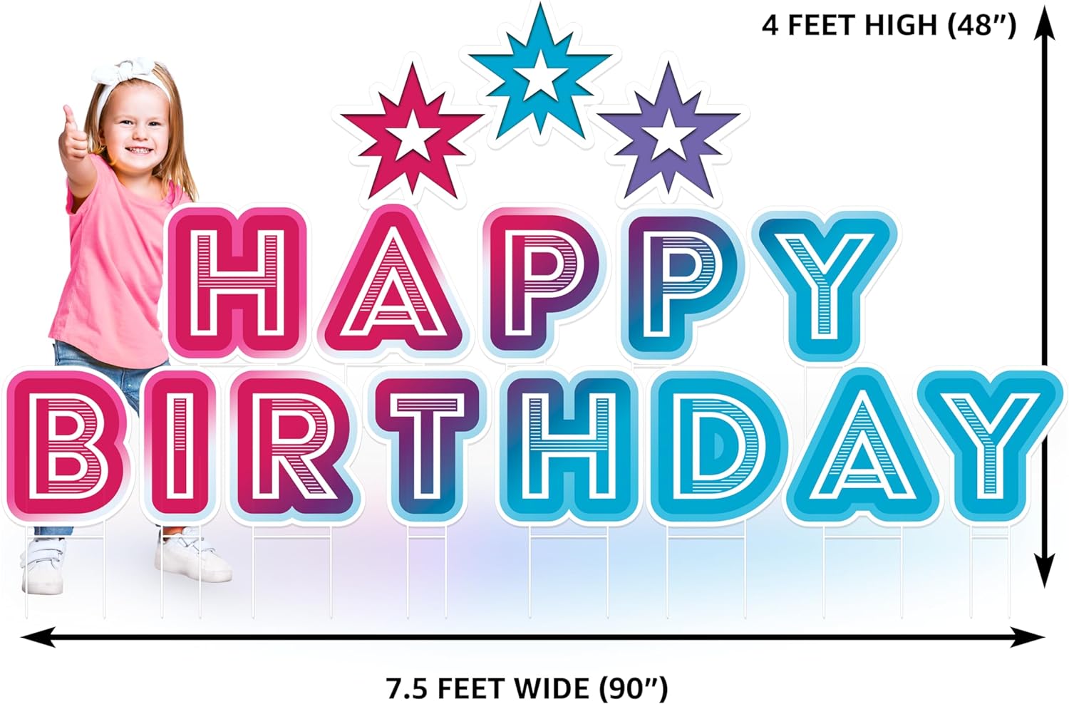 Yardlio Multicolored 3-in-1 Happy Birthday Yard Signs with Stakes and Stars, Tool-Free Installation, Waterproof, Durable