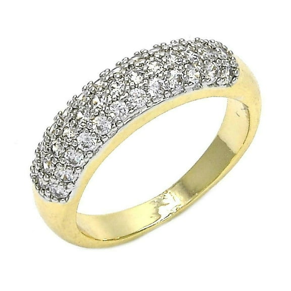 14K Gold Plated Two Tone Ring With 3 Rows Of White Cz Size 7