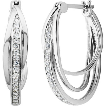 - CZ Platinum-Plated Sterling Silver Layered Dangle Hoop Earrings