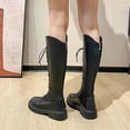 thumbnail image 3 of XIMIN Girls Mid Calf Wedges Chunky High Heel Round-Toe Knee High Boots Kids Lace up Non Slip Thick Sole Height Increasing Riding Shoes Leather Side Zipper Boots, 3 of 6