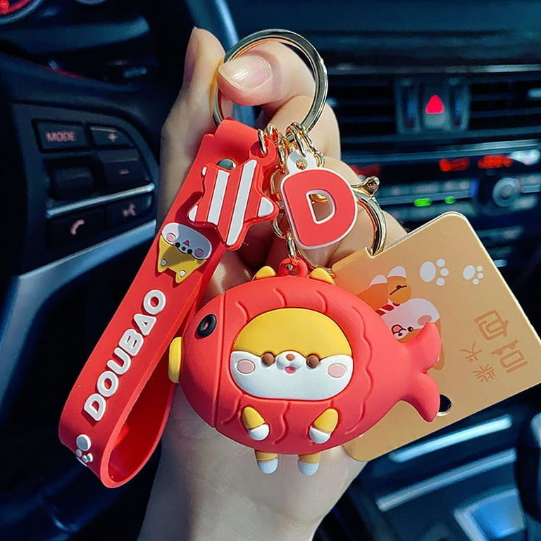 MSPC Cute Keychains for Car Keys Shiba Inu Red Strawberry
