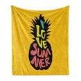 thumbnail image 1 of Summer Soft Flannel Fleece Blanket, Print of Message on a Pineapple Hipster Travel Sun Warm Holiday Season, Cozy Plush for Indoor and Outdoor Use, 70" x 90", Mustard and Dark Purple, by Ambesonne, 1 of 5