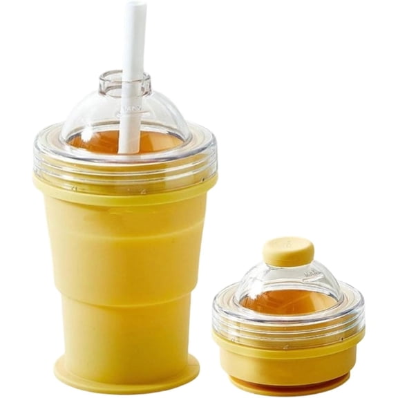 Ruizzi Yellow Collapsible Silicone Tumbler with Straw, Food-Grade Foldable Travel Cup with Lid for Iced Coffee, Smoothies & Daily Use