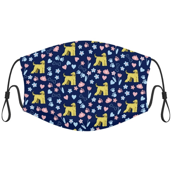 Cute Afghan Hound Dog Graphic Printed Cloth Face Masks Reusable Washable Adjustable for Adults (5 PCS)