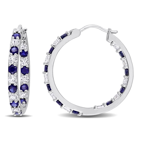 Everly Women's 3 5/8ct TGW Created Blue and White Sapphire Sterling Silver Inside-Outside Hoop Earrings