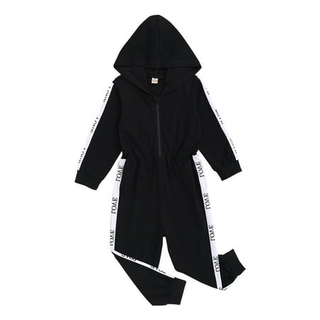 

Kucnuzki Toddler Girl Clothes 4Y Toddler Girl Fall-Winter Jumpsuit 5Y Toddler Girl Lovely Long Sleeve Solid Color Hooded Bodysuit Black