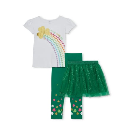 St. Patrick's Day Baby Toddler Girl T-shirt, Leggings & Tutu Skirt, 3pc Outfit Set