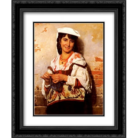 Leon Bonnat 2x Matted 20x24 Black Ornate Framed Art Print 'Jeune Fille Italienne'