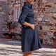 thumbnail image 4 of Vestido con cuello en V y solapa para mujer vestido midi de línea A de color liso vestido de viaje con dobladillo grande, 4 of 7