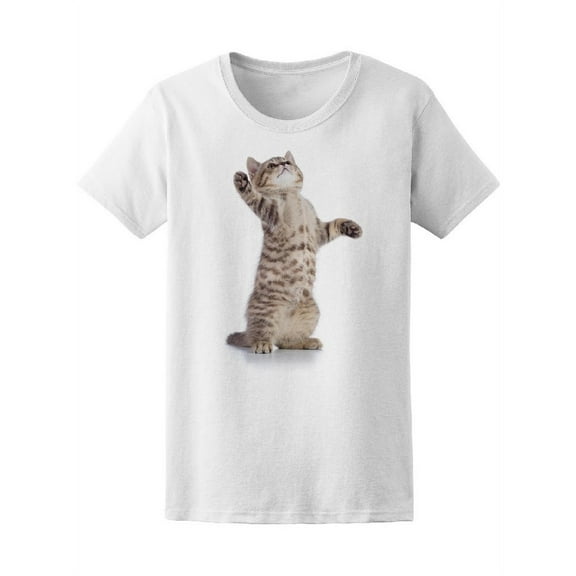 Playful Kitten Standing On Legs T-Shirt Women -Image by Shutterstock, Female Large
