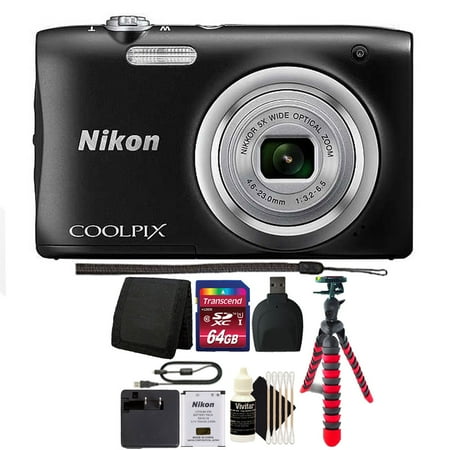 Point And Shoot Camera Nikon COOLPIX A100 20.1MP f/3.7-6.4 Max Aperture Compact Point and Shoot Digital Camera 64GB Accessory Kit Black ()