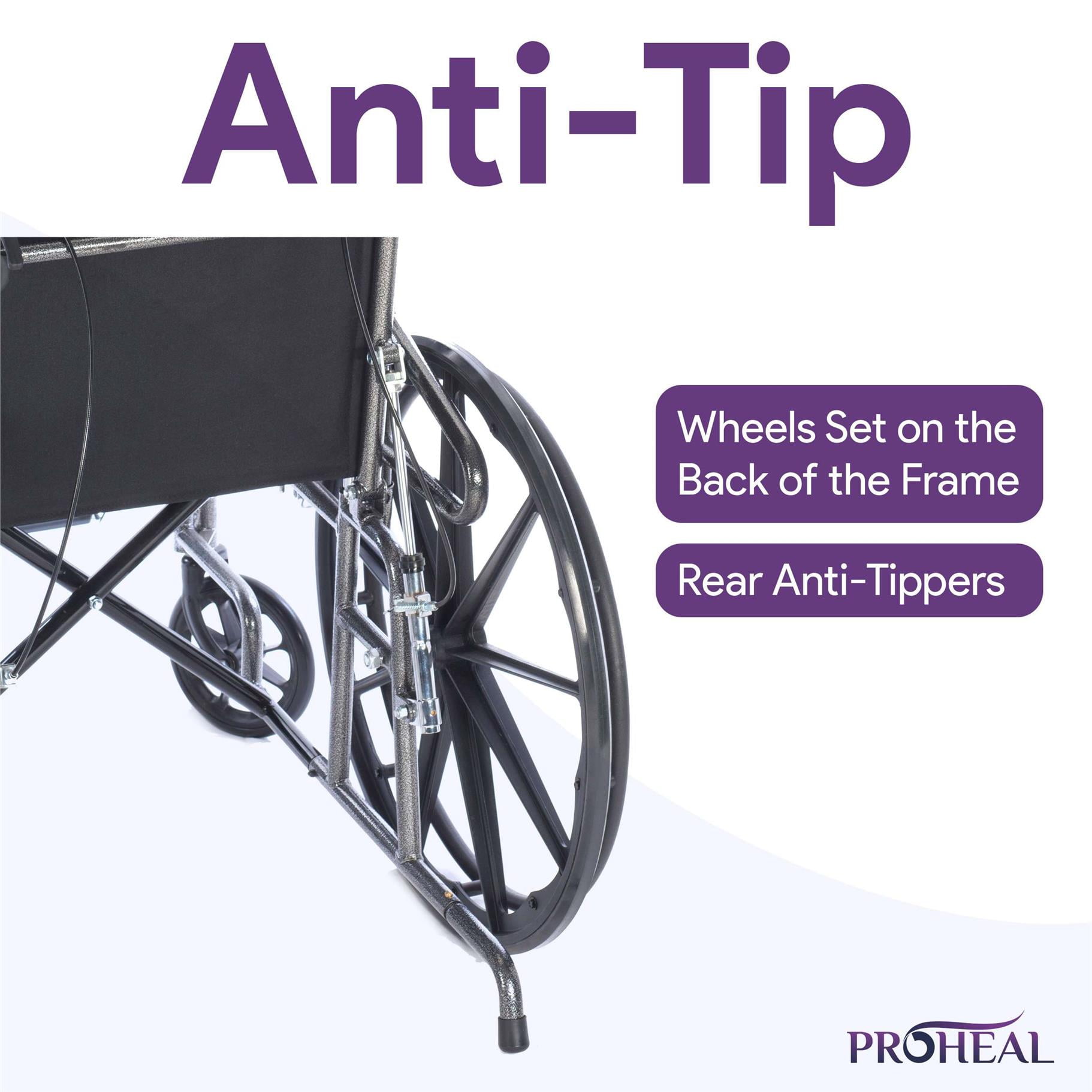ProHeal Premium 18” Reclining Wheelchair with Elevating Legrests, Headrest Support, Removable Desk Arms, - 300LB Capacity