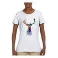 thumbnail image 2 of Wild Bobby, Colorful Paint Splatter Deer Head, Animal Lover, Womens Graphic Tees, White, Large, 2 of 3
