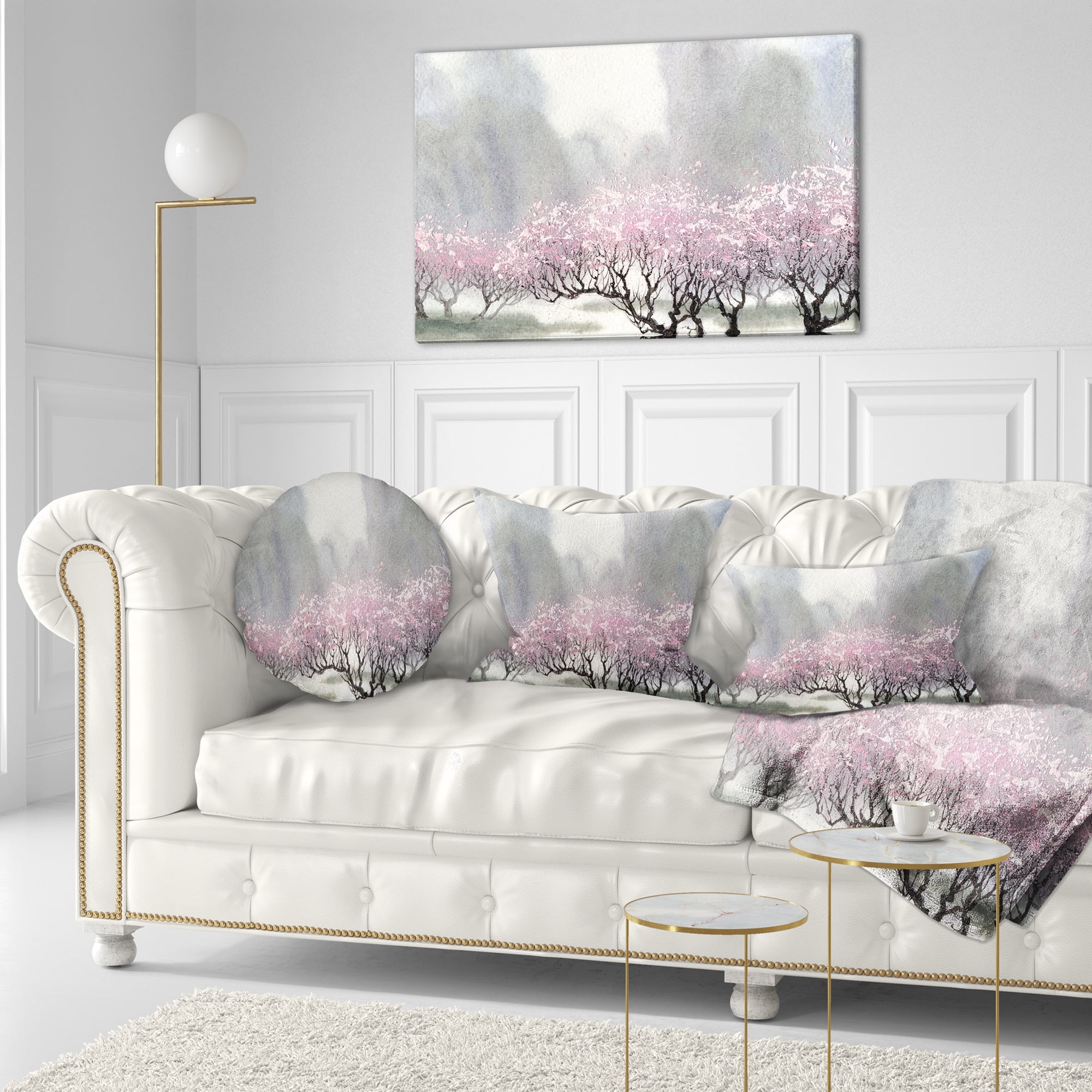 Designart Flowering Trees at Spring - Landscape Printed Throw Pillow - 12x20