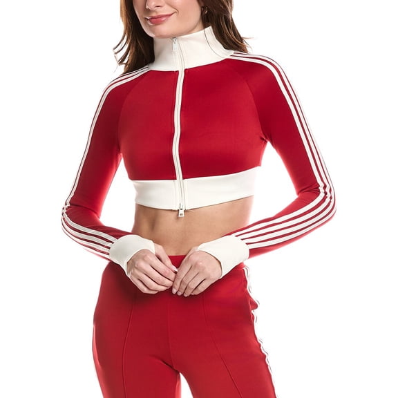 MARION womens  4 Stripes Two-Way Zipper Cropped Track Jacket, l, Red