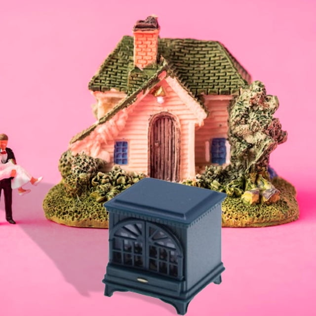 BELOVING Cheminée Miniature pour Maison de Poupée 1/12 avec Lumière LED Mini Cheminée pour Diorama Bleu Foncé