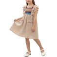 thumbnail image 4 of ITSAME Dress for Girls, Square Neck Bohemian Style Flutter Ruffle Summer Fashion Casual Dress with Pockets Khaki 6-7T, 4 of 8