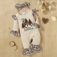 thumbnail image 3 of Baby Girl Christmas Outfits Leopard Ruffle Romper Long Sleeve Rib Jumpsuit Bodysuit Headband Set Christmas Clothes, 3 of 8