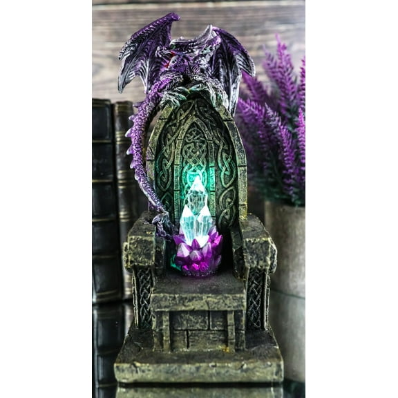 Medieval Purple Dragon On King's Landing Throne With LED Crystals Figurine