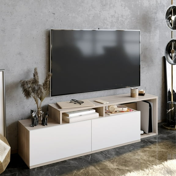 Nexera 58" Modern, Closed and Uncapped Doors Wood TV Stand, Cordoba & White Melamine