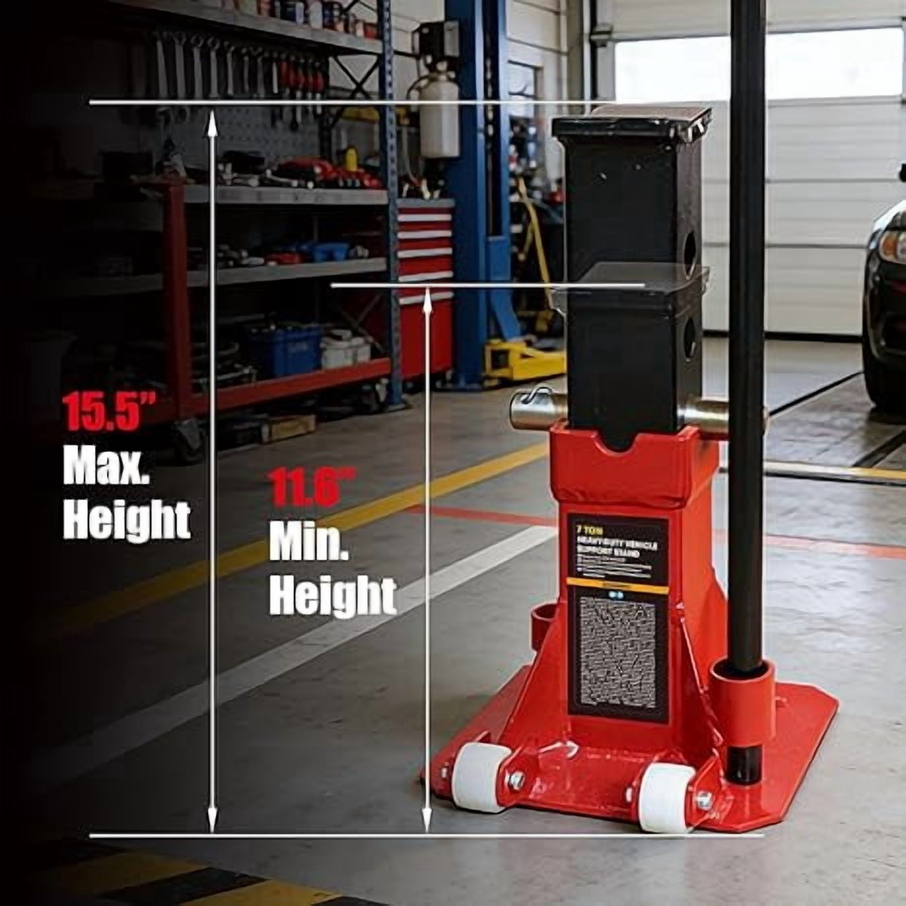 JACK BOSS Heavy Duty 7 Ton (14,000 lbs) Jack Stands with 2 Casters and Handle, Easily Moveable Car Lift Stands for Vehicles, Red