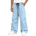 thumbnail image 6 of YIWULA Boys Sweatpants Drawstring High Waist Athletic Workout Pants Kids Solid Color Loose Jogger Pants with Pockets(Sky Blue,130), 6 of 6