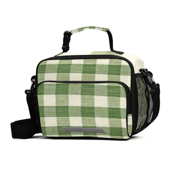 ALAZA Green Rustic Checkered Lunch Box Insulated Cooler Bag Reusable Tote Bags Shoulder Strap