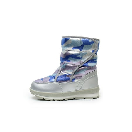 

GENILU Kids Breathable Comfort Snow Boot Platform Winter Round Toe Warm Shoes Blue Camouflage 7C