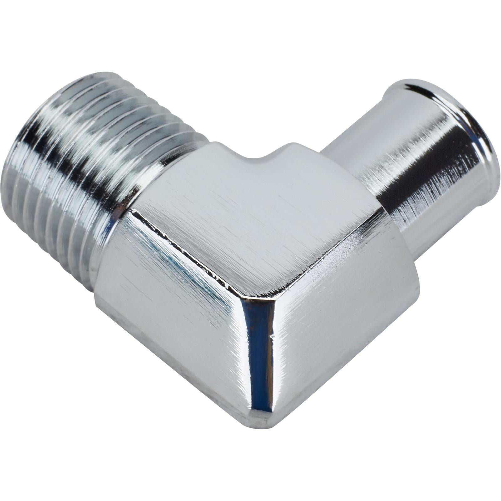 Chrome 90 Degree Heater Hose Fitting, 5/8 Inch Hose