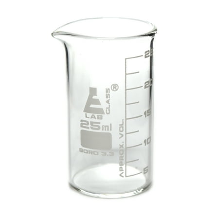 25ml Graduated Beaker, Tall form, Borosilicate Glass Spout, 2.2