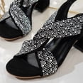 thumbnail image 4 of SCHUHLAND Luxury Rhinestone Cross Strap Gladiator Sandals for Women, Black High Square Heel Party Shoes (6cm), 4 of 15